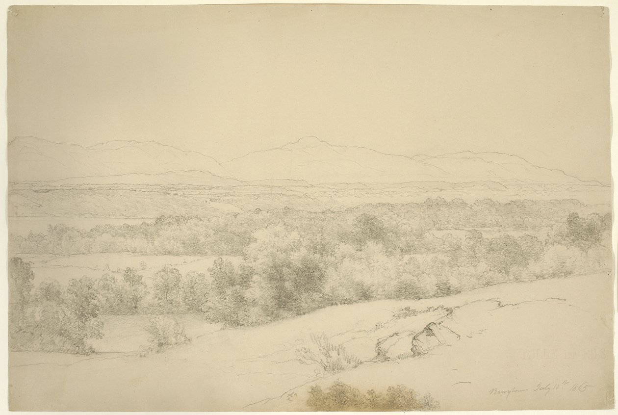 Landskap, Barrytown, New York, 1865 (grafitt med stumping på brunt papir) av Asher Brown Durand