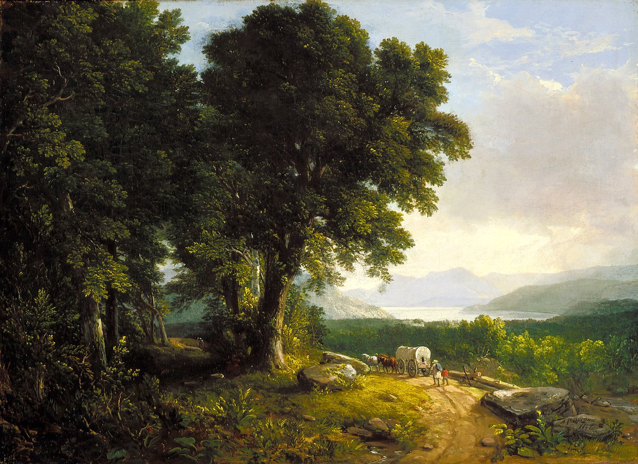 Landskap med overbygd vogn (olje på lerret) av Asher Brown Durand