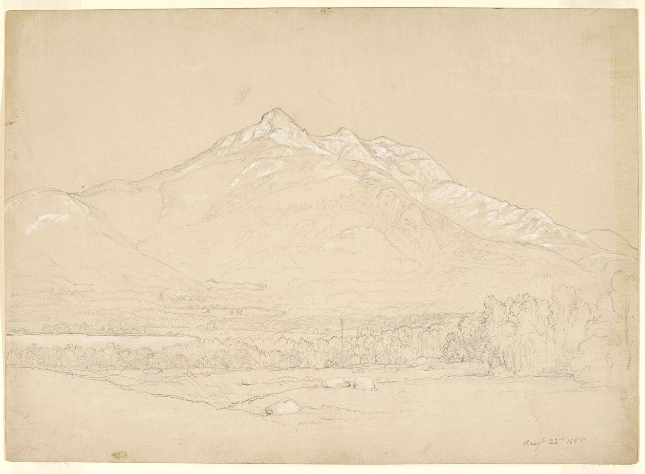 Mount Chocorua, New Hampshire, 1855 (grafitt og hvit gouache på forberedt beige papir) av Asher Brown Durand