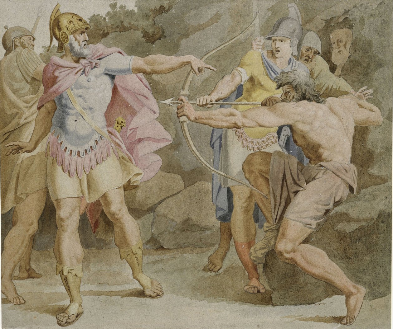 Filoktetes sikter Herkules' bue mot Odyssevs, 1790 av Asmus Jacob Carstens
