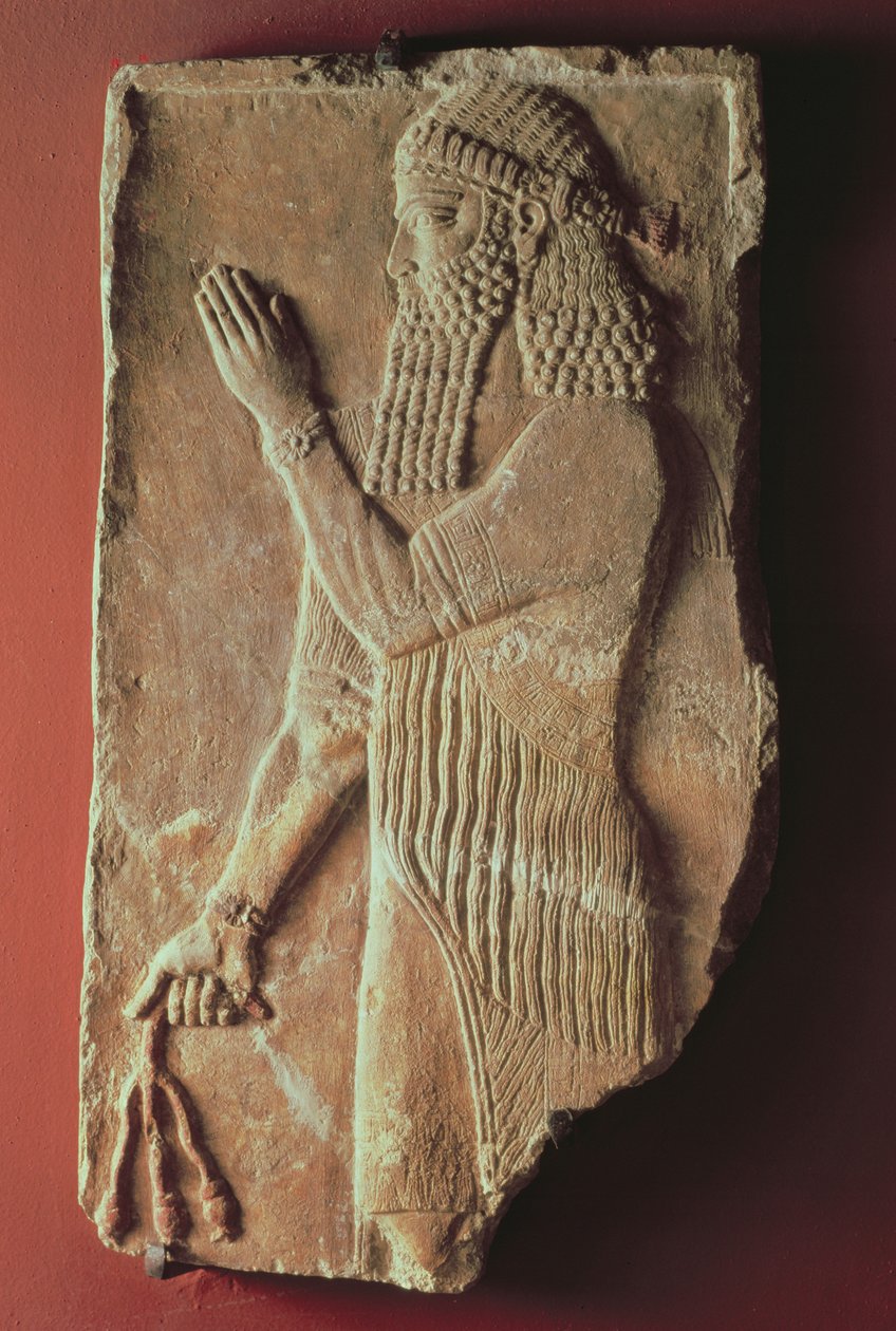 Prest med en granatepletregren, fra Palace of King Sargon II i Khorsabad, Irak, 722-705 f.Kr. av Assyrian