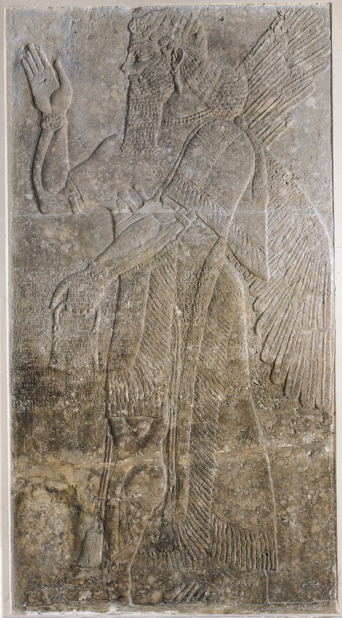 Relieff som viser en bevinget ånd, fra palasset ved Nimrud (Kalah) (gips) av Assyrian