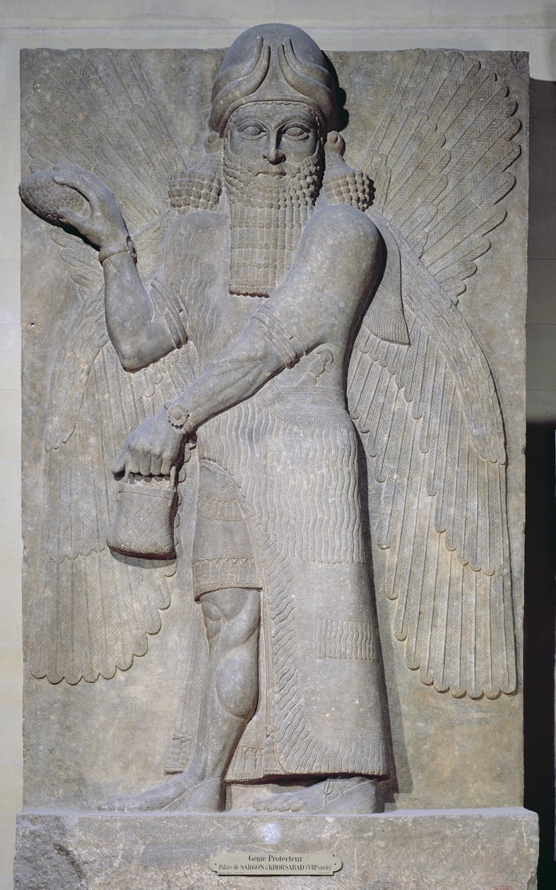Relieff som viser en bevinget ånd, fra Palace of Sargon II i Khorsabad, Irak av Assyrian
