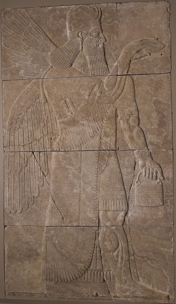 Relieff med bevinget geni, 883–59 f.Kr. (alabast) av Assyrian