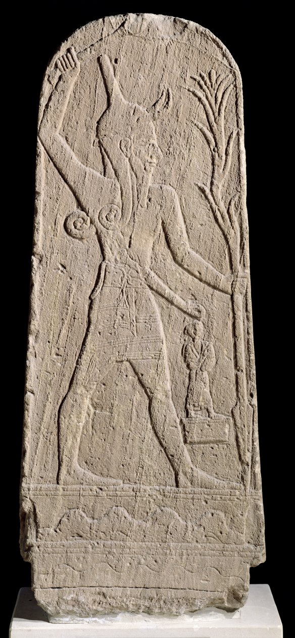 Stormguden Baal med en tordenbolt, fra Ugarit (Ras Shamra) ca. 1350-1250 f.Kr. (sandstein) av Assyrian School
