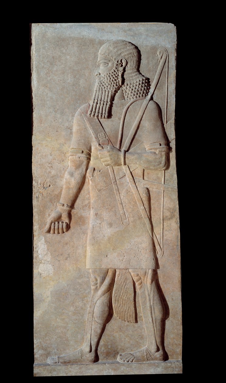 Art Mesopotamia (Assyria): Kriger i våpen fra hoffet til palasset til kongen av Assyria Sargon II (721 - 705 f.Kr.). Paris, Musée du Louvre av Assyrian