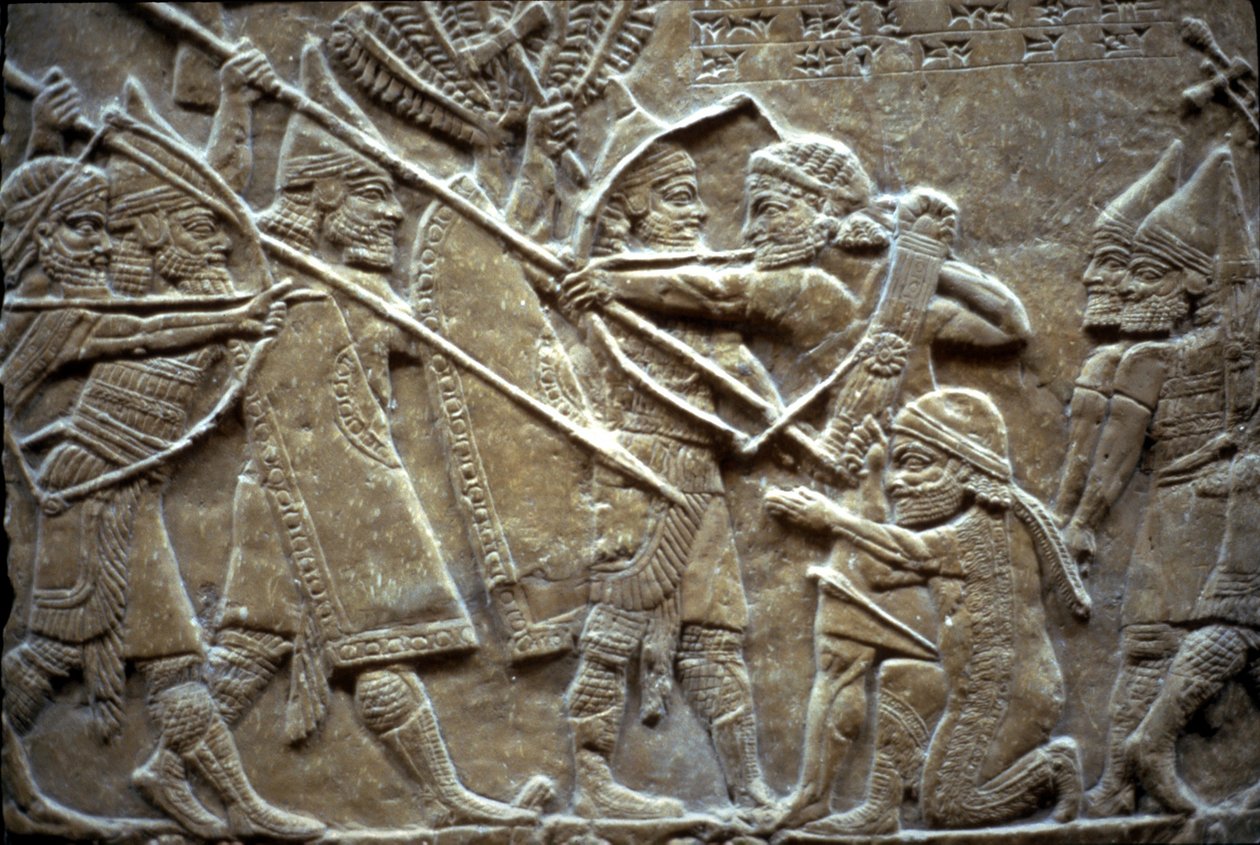 Ashurbanipal i slaget ved Til-Tuba, 650-620 f.Kr av Assyrian