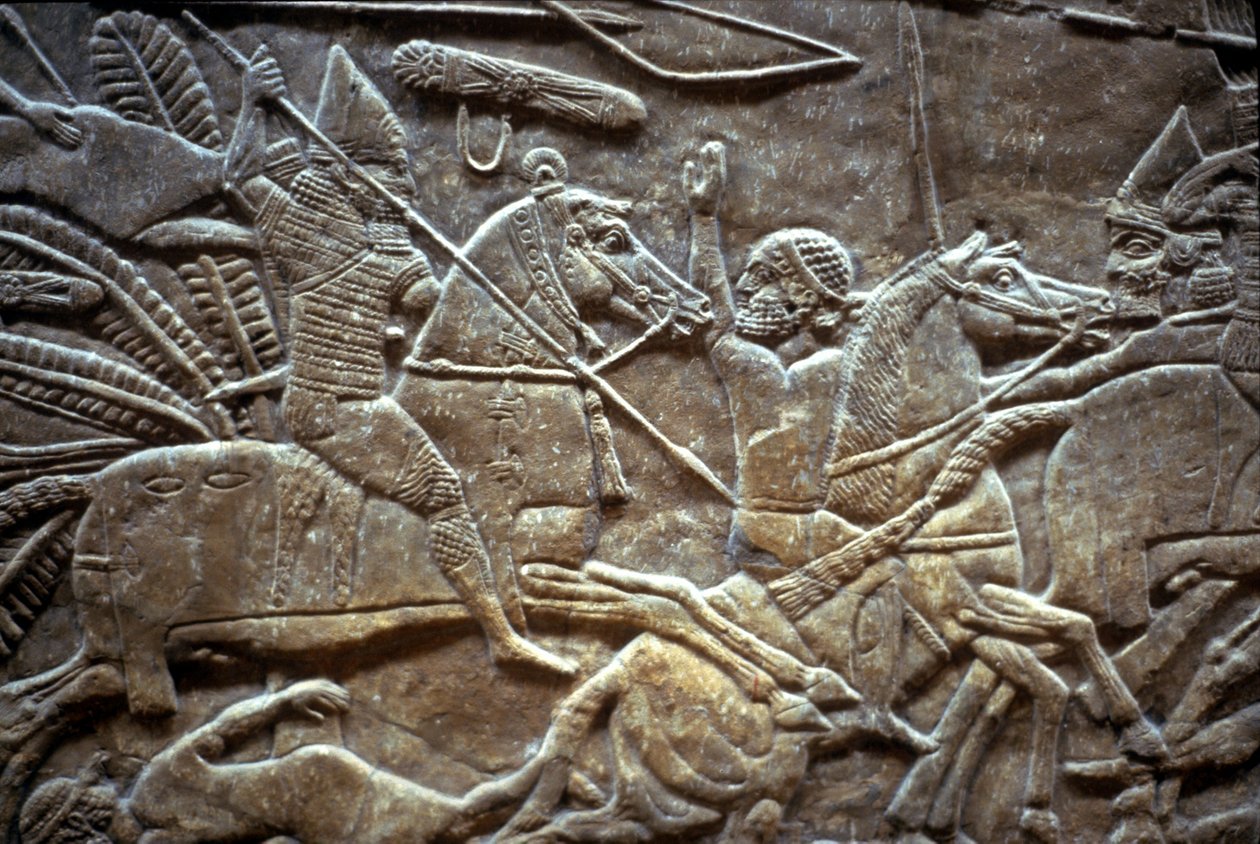 Ashurbanipal i slaget ved Til-Tuba, 650-620 f.Kr av Assyrian