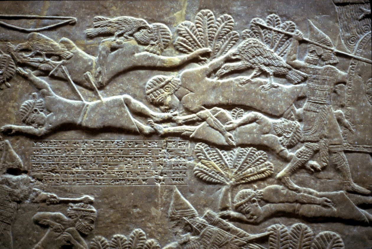 Ashurbanipal i slaget ved Til-Tuba, 650-620 f.Kr av Assyrian