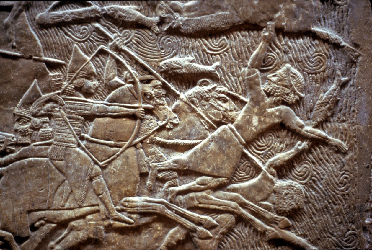 Ashurbanipal i slaget ved Til-Tuba, 650-620 f.Kr av Assyrian