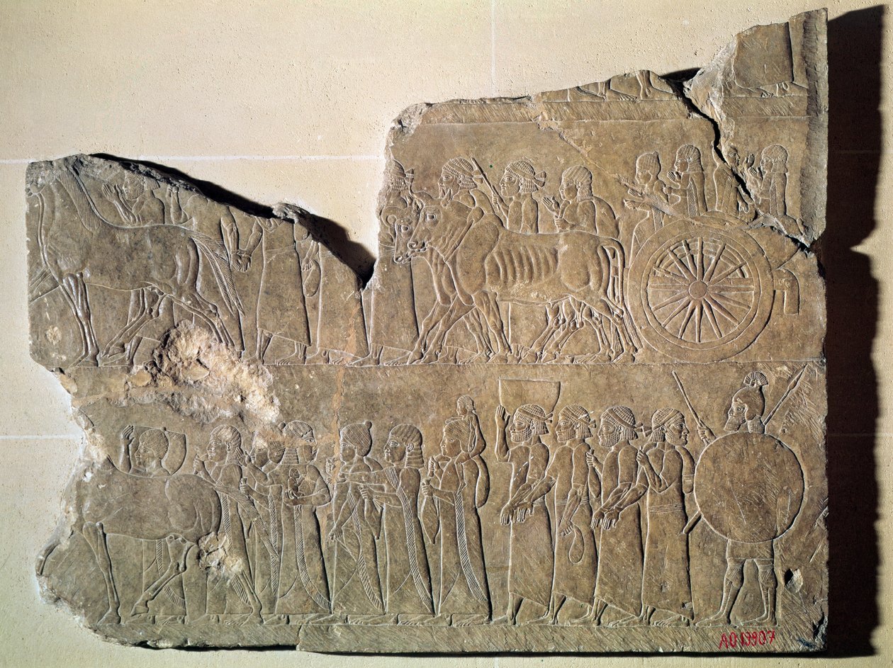 Fragment av et relieff som viser en prosesjon med krigsfanger, fra Assurbanipal-palasset i Nineve (stein) av Assyrian