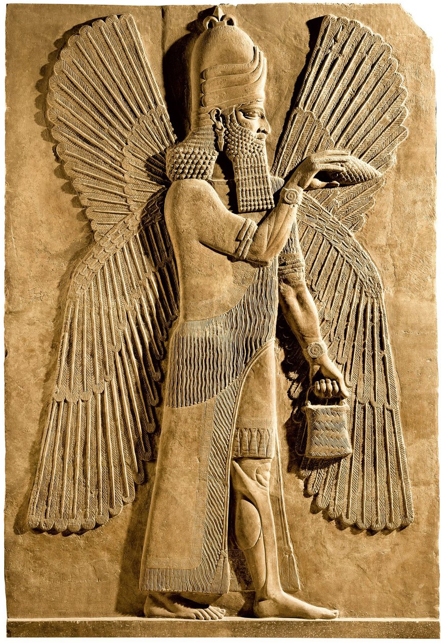 Bevinget ånd. Detalj av et relieff fra palasset til den assyriske kong Sargon II, 722-705 f.Kr. av Assyrian