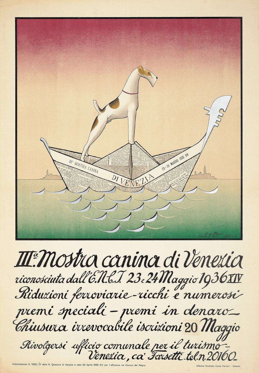 Plakat som reklamerer for en hundeutstilling i Venezia av Astolfo De Maria