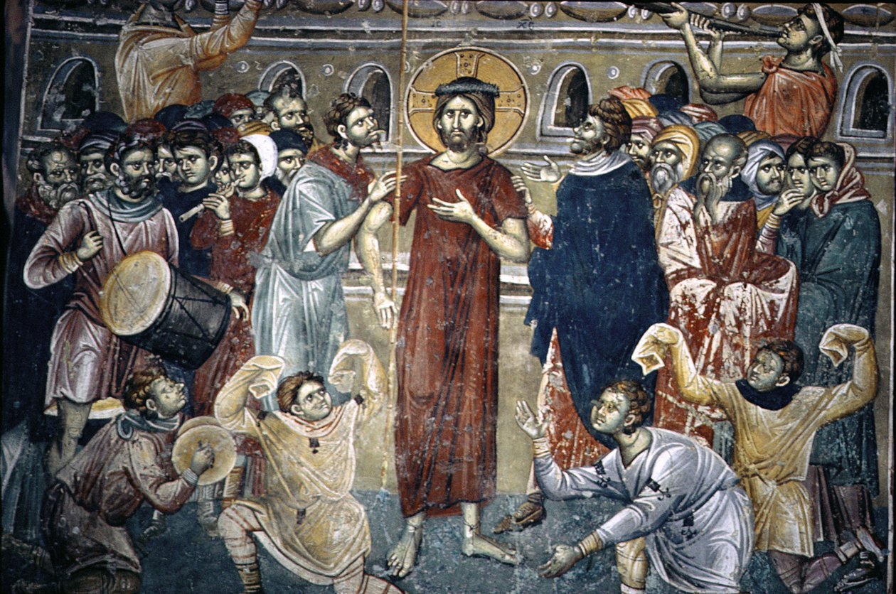 The mocking of Christ, 1316-18 av Astrapas and Eutychios