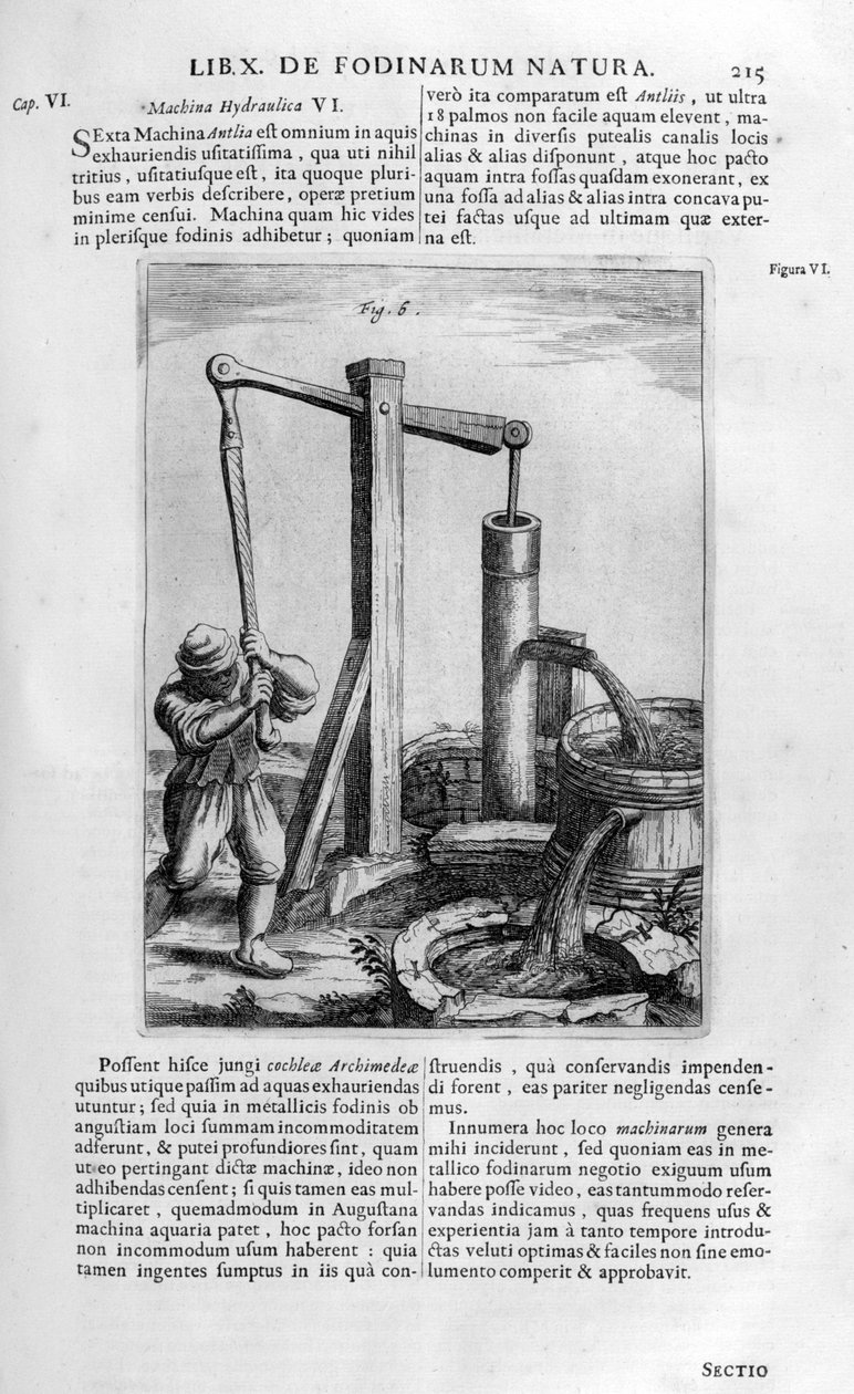 Håndhydraulisk vannpumpe, 1678 av Athanasius Kircher