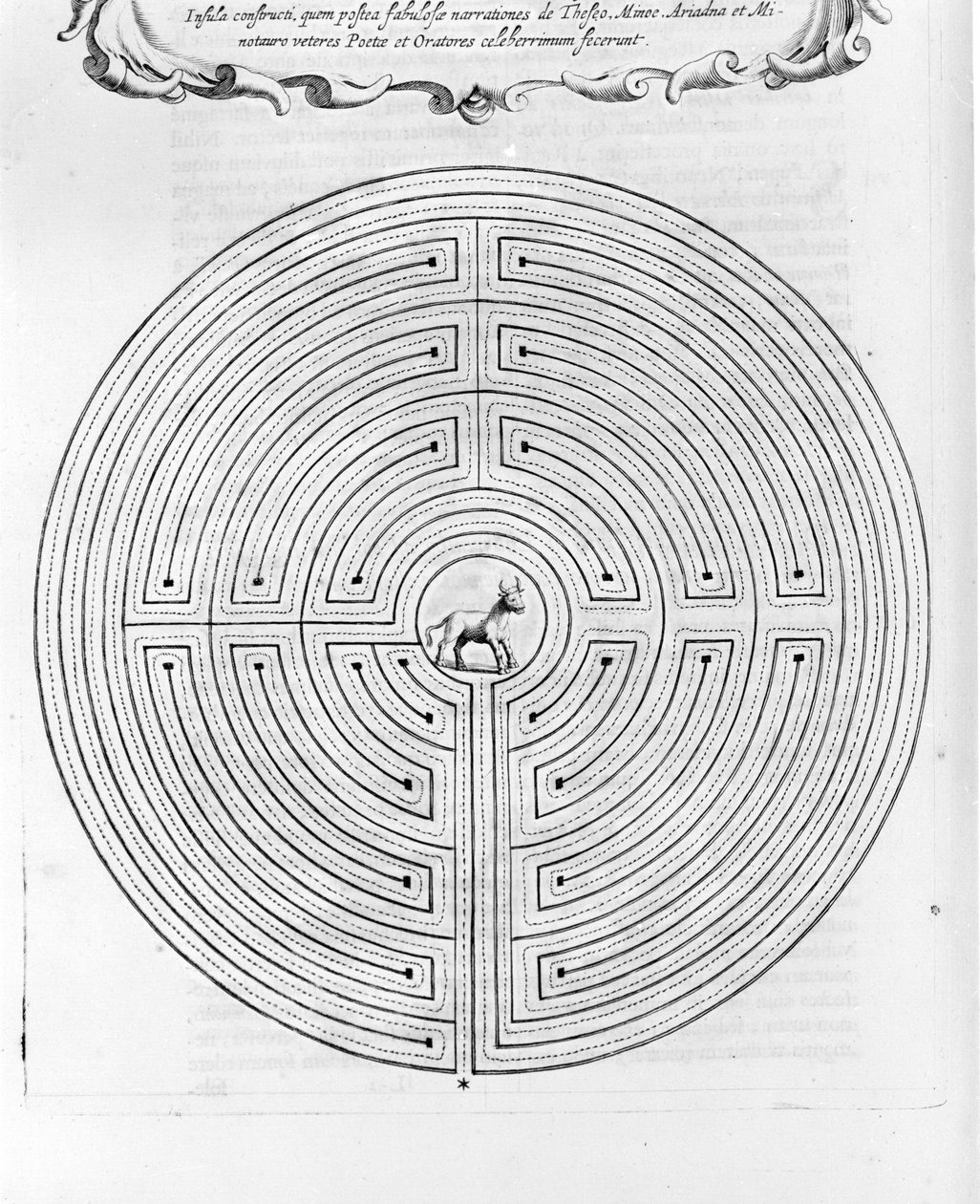 Labyrinten av Cnossos designet av Dedale - I sentrum er minotauren - "Turris Babel" av Athanase Kircher - Amsterdam av Athanasius Kircher