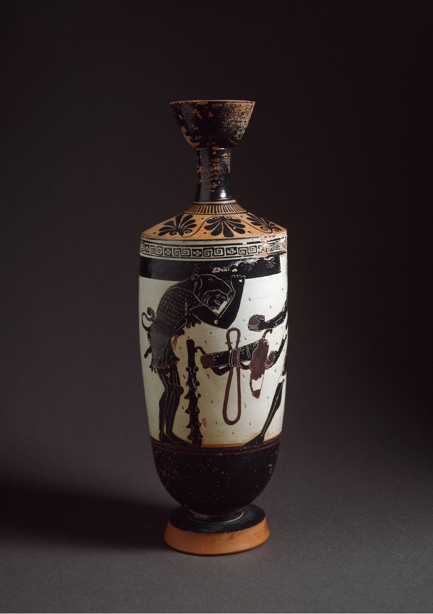 Gresk kunst: "" Herakles og Atlas"" Detalj av Herakles (Herkules) Lekythos (lecyth) hvit realisert av maleren av Athena (450-400 f.Kr.). Athen, Nasjonalt arkeologisk museum av Athena Painter (workshop of)