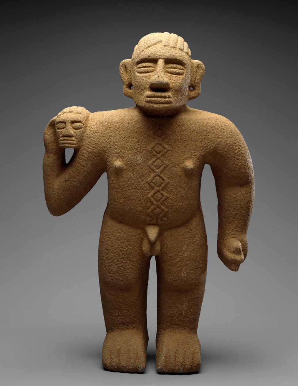 Stående kriger med troféhode, Costa Rica, sen periode V - tidlig periode VI, 700-1000 (vulkansk stein) av Atlantic Watershed Culture Atlantic Watershed Culture
