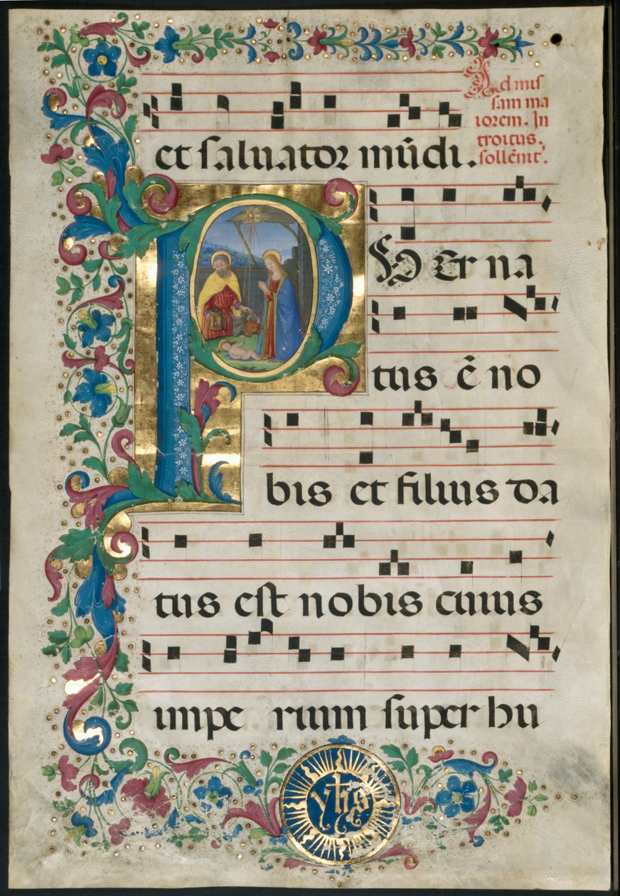 Leaf from a Gradual: Initial P with the Nativity av Attavante degli Attavanti