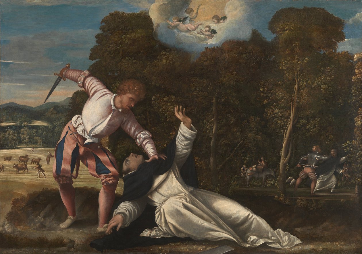 Den hellige Peter Martyrs død av Attributed to Bernardino da Asola