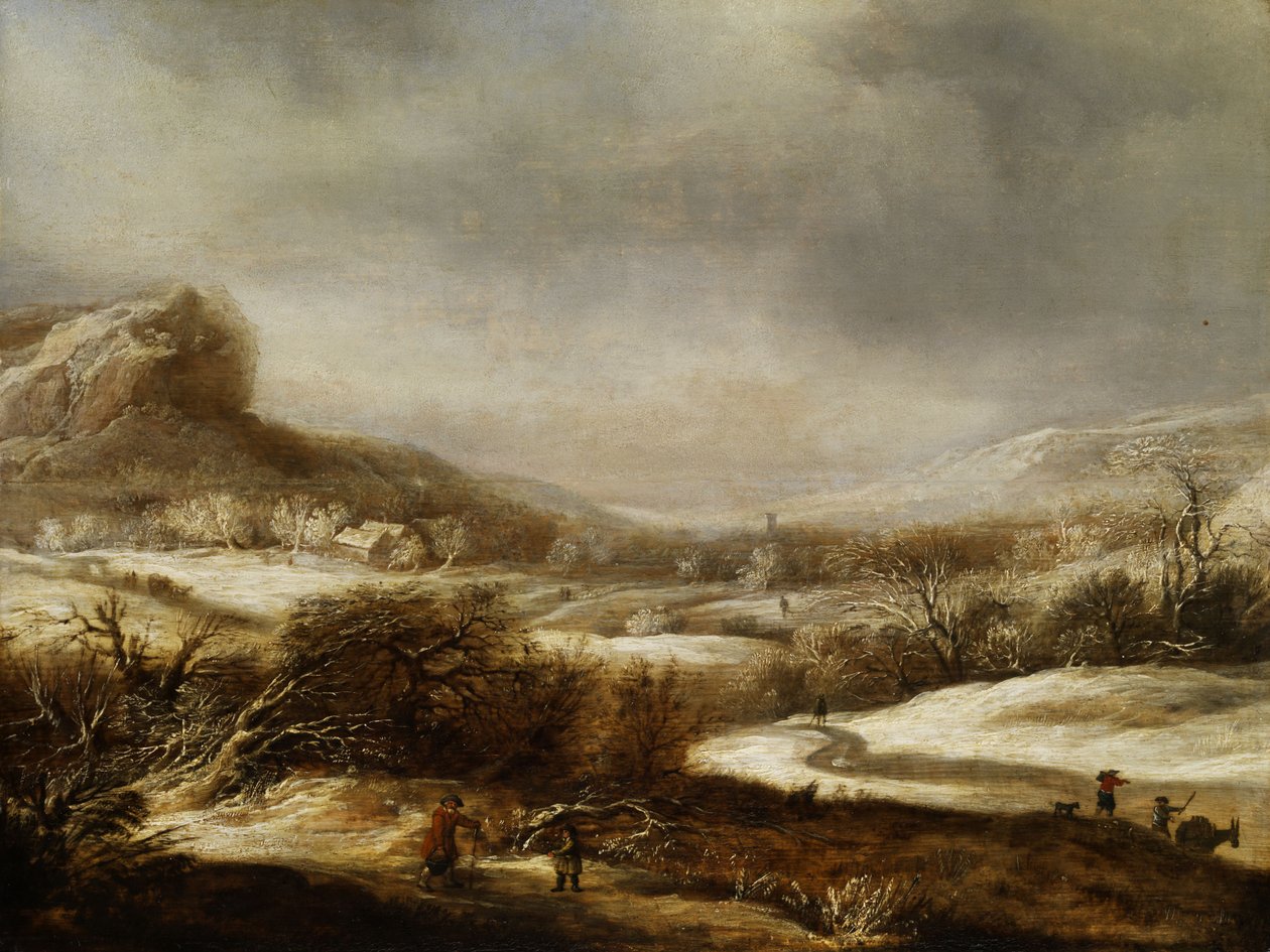 Vinterlandskap med figurstab av Dirck Santvoort