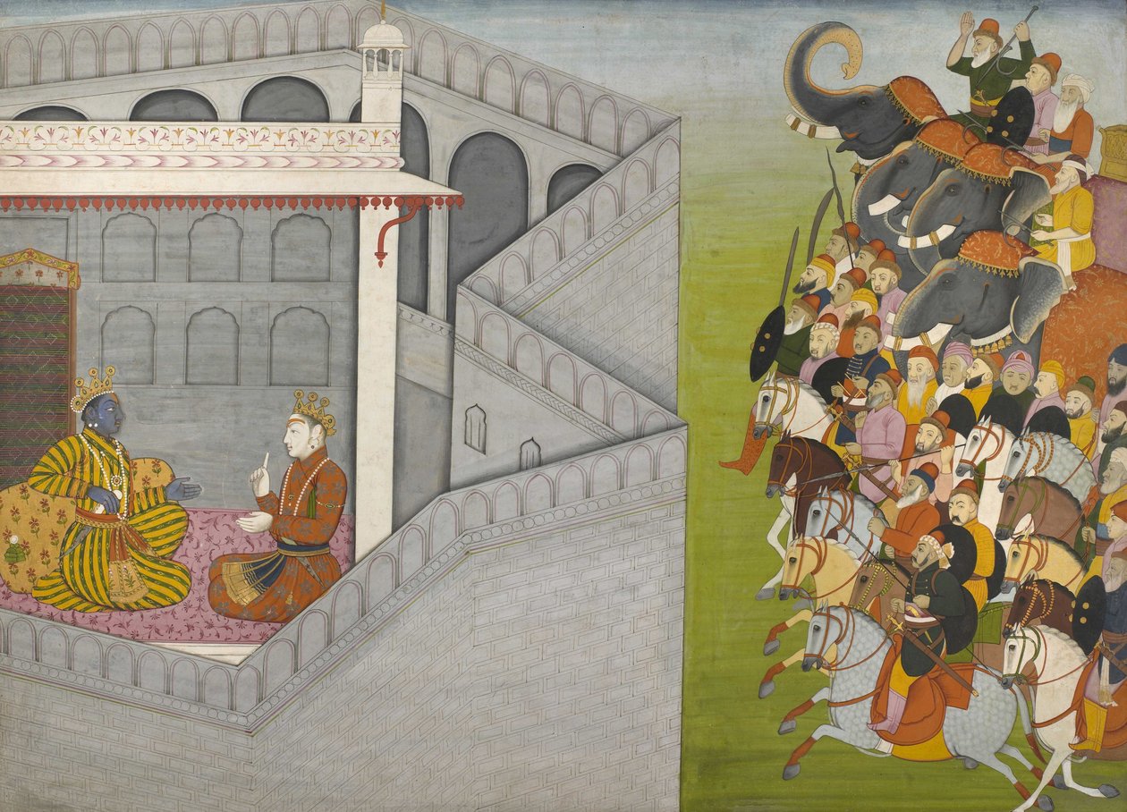 The Siege of Mathura av Jarasandha fra serien Guler-Basholi Bhagavata Purana av Fattu