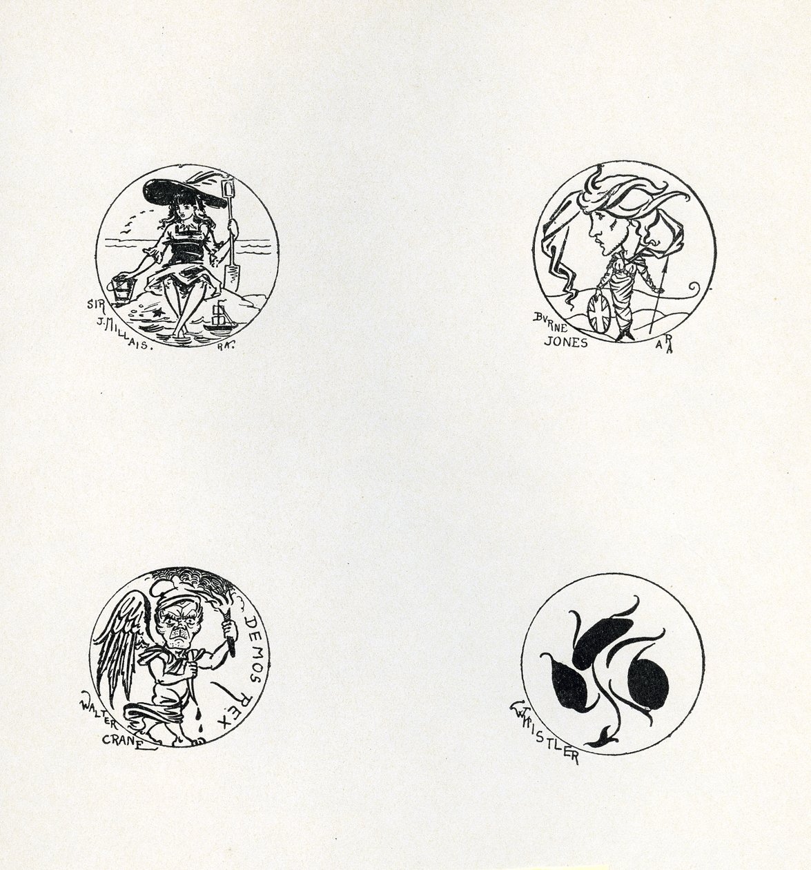 Fire design for ny mynt, 1893 av Aubrey Beardsley