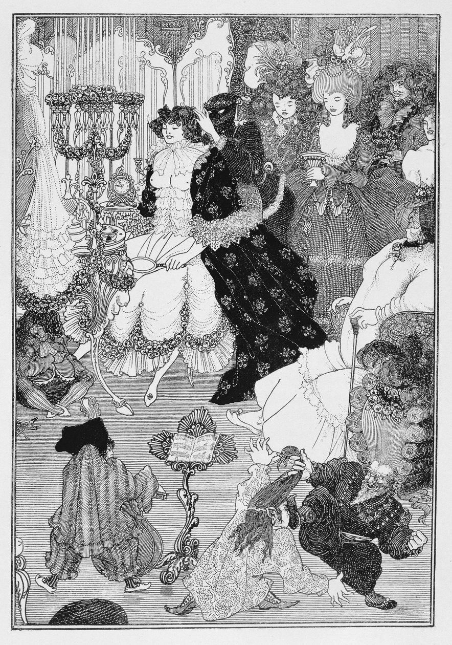 Illustrasjon, sannsynligvis fra The Battle of the Beaux and the Belles, ca.1896 av Aubrey Beardsley