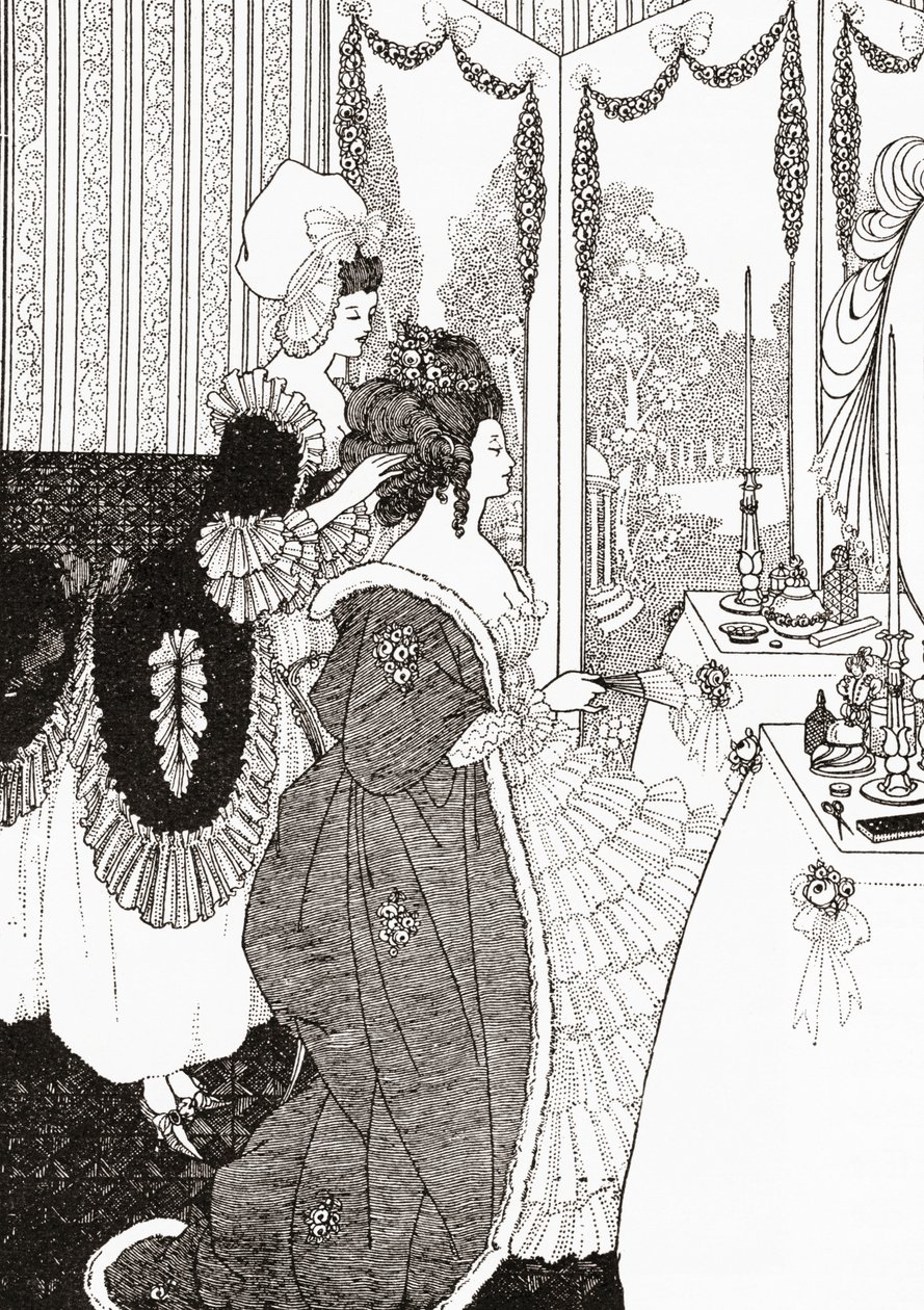 Toalettet etter Aubrey Beardsley. Fra illustrert moralhistorie fra middelalderen til i dag av Eduard Fuchs, utgitt 1909. av Aubrey (after) Beardsley