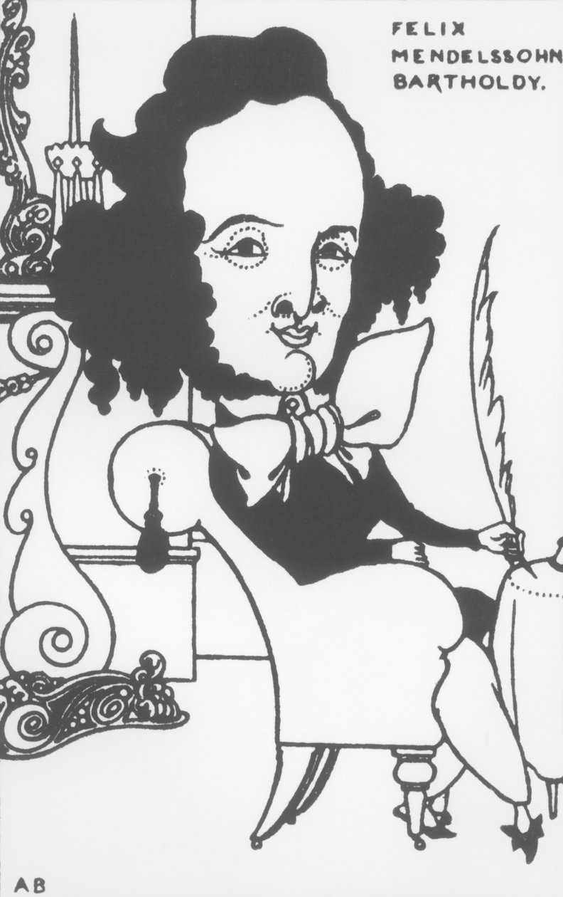 Karikatur av Felix Mendelssohn (1809-47), slutten av 1800-tallet (litho) (bw-foto) av Aubrey Beardsley