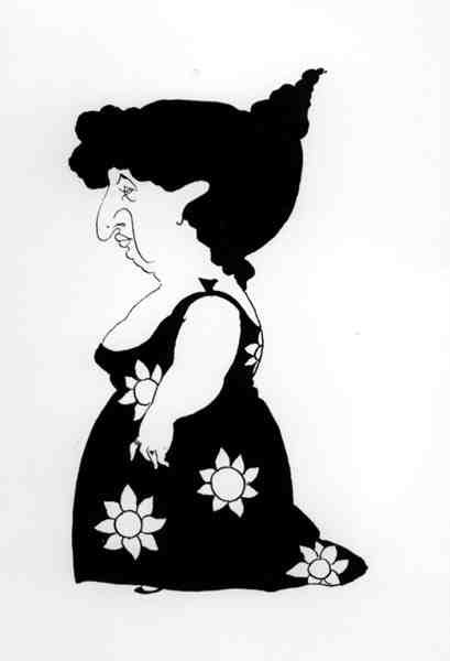 Karikatur av en figur i en solsikkekjole, fra 