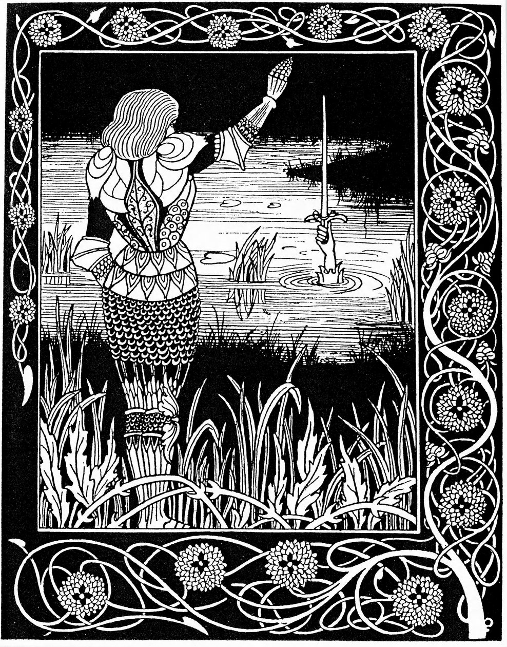 Excalibur ble gjenvunnet av Lady of the Lake, 1893 av Aubrey Beardsley