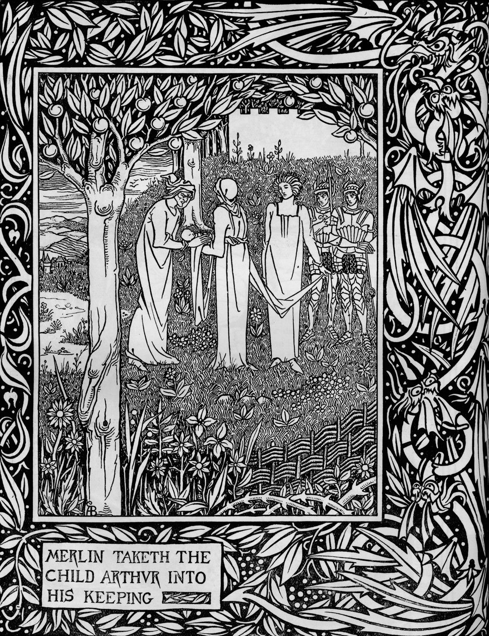 Merlin tar barnet Arthur til seg, c1893 av Aubrey Beardsley