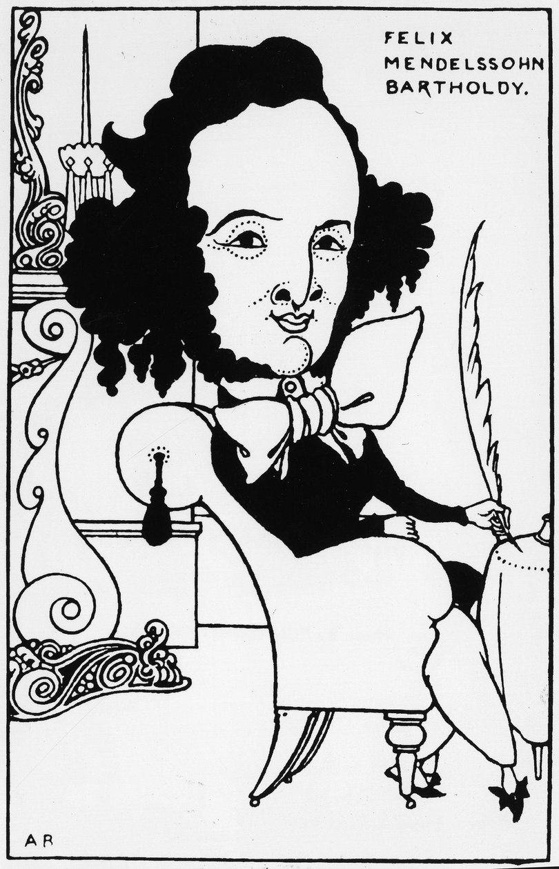 Portrett av Félix Mendelssohn - Bartholdy (1809-1847), tegning av A. Beardsley. av Aubrey Beardsley