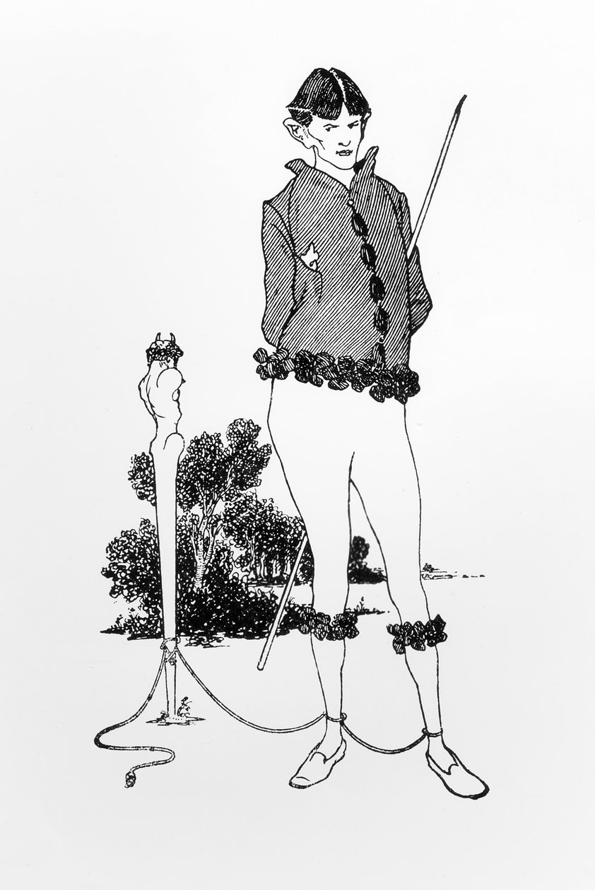 Selvportrett knyttet til en herm av Aubrey Beardsley
