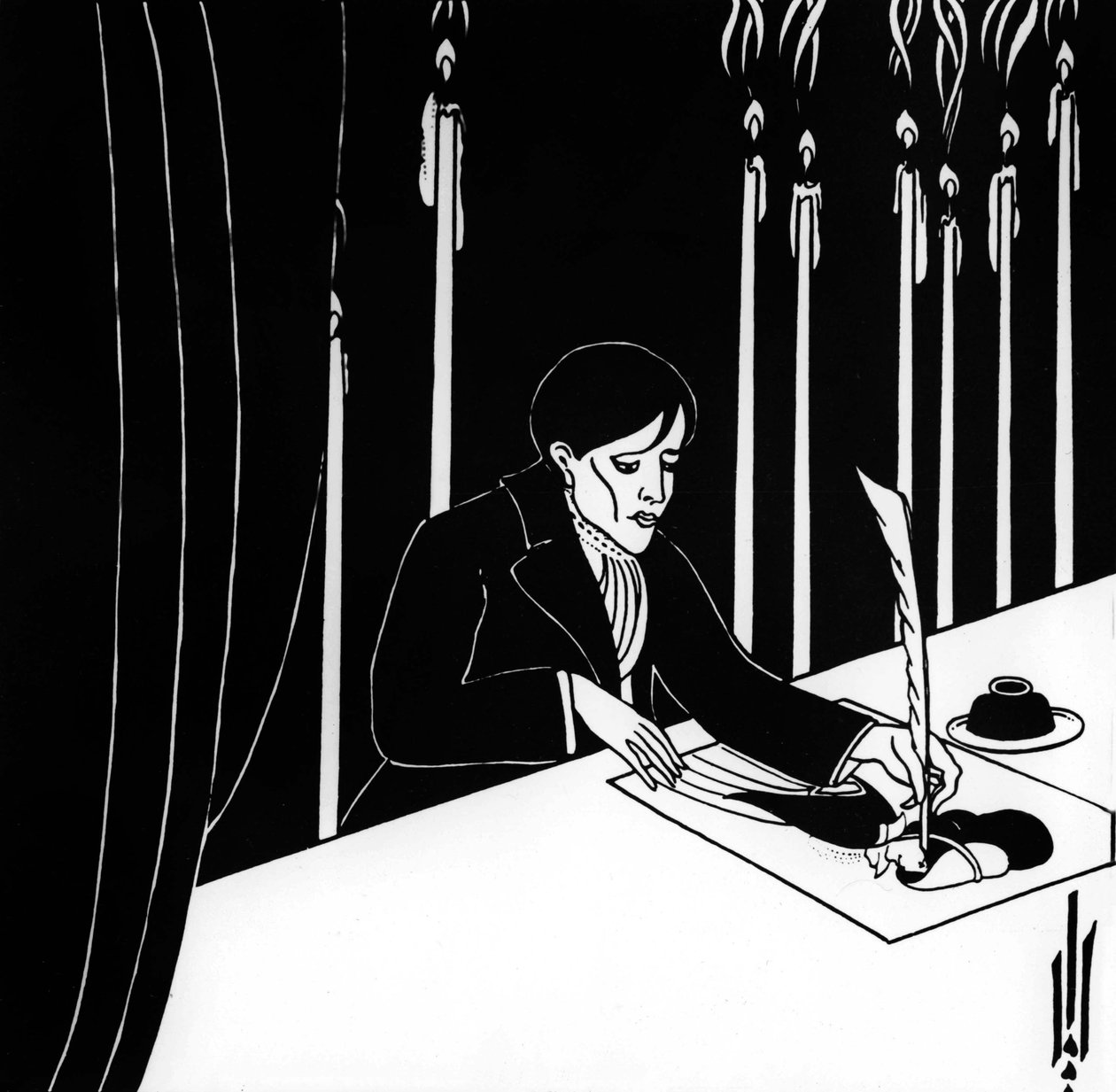 Selvportrett av Aubrey Vincent Beardsley (1872-1898) engelsk illustratør og forfatter av Aubrey Beardsley