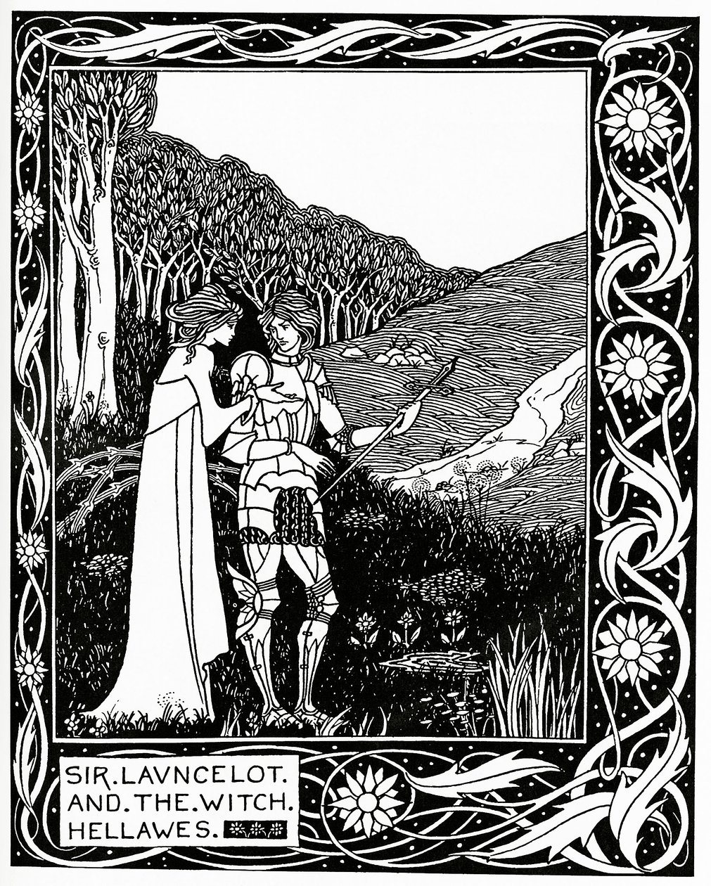 Sir Launcelot og heksen Hellawes 1870 av Aubrey Beardsley
