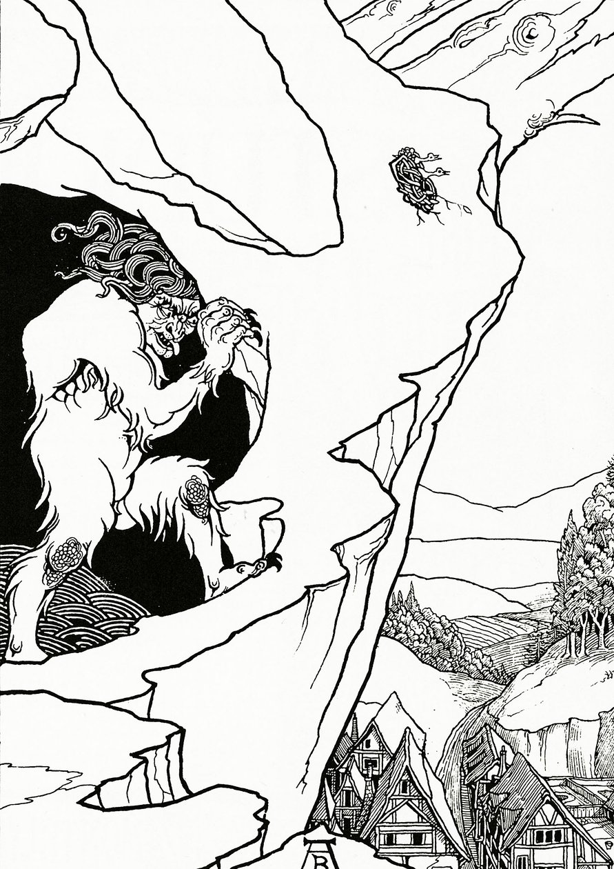 The Landslip, frontispice til 'Pastor Sang' av Bjornon, 1899 av Aubrey Beardsley
