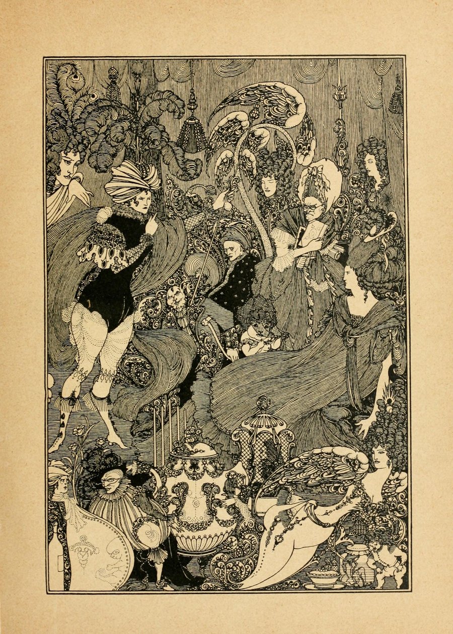 Låsens voldtekt. Illustrasjon for The Cave of Spleen av Alexander Pope av Aubrey Beardsley
