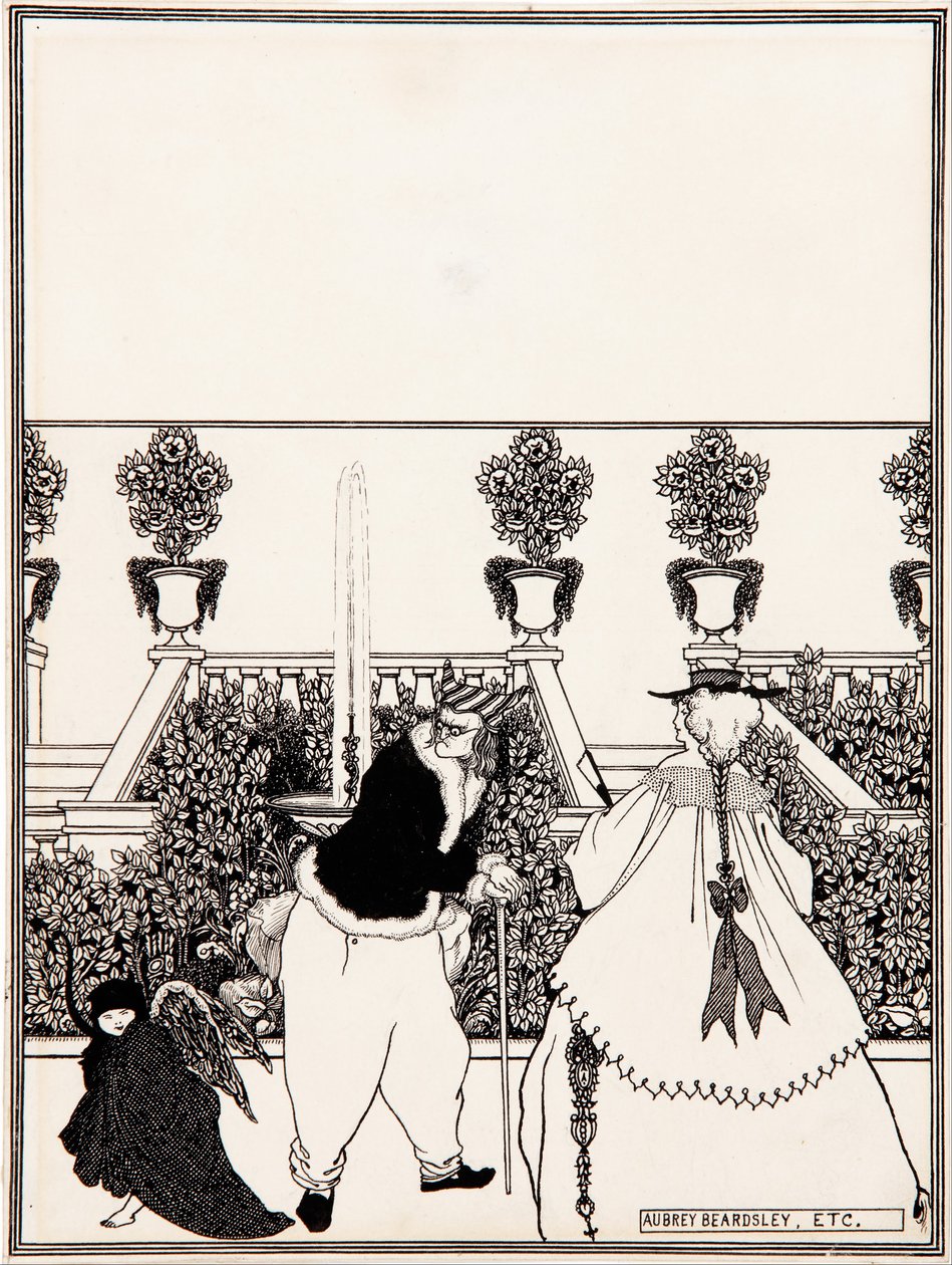 Fordrivelsen av Amor fra hagen, forberedende tegning til omslagsutformingen av «The Savoy», nr. 3, juli 1896 av Aubrey Beardsley
