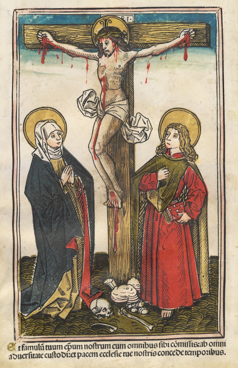 Kristus på korset med jomfruen og den hellige Johannes av Augsburg 15th Century