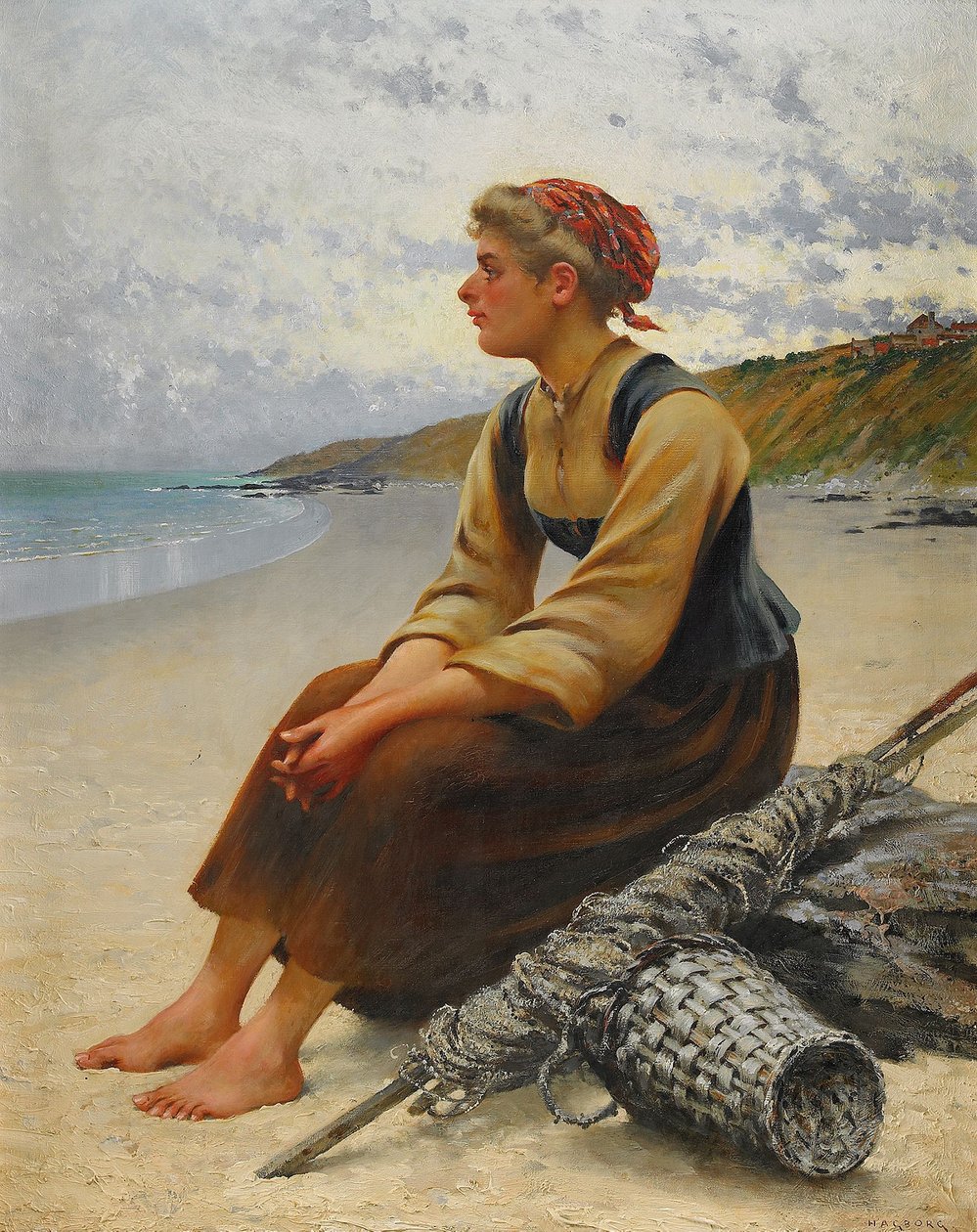Østersplukker på stranden av August Hagborg