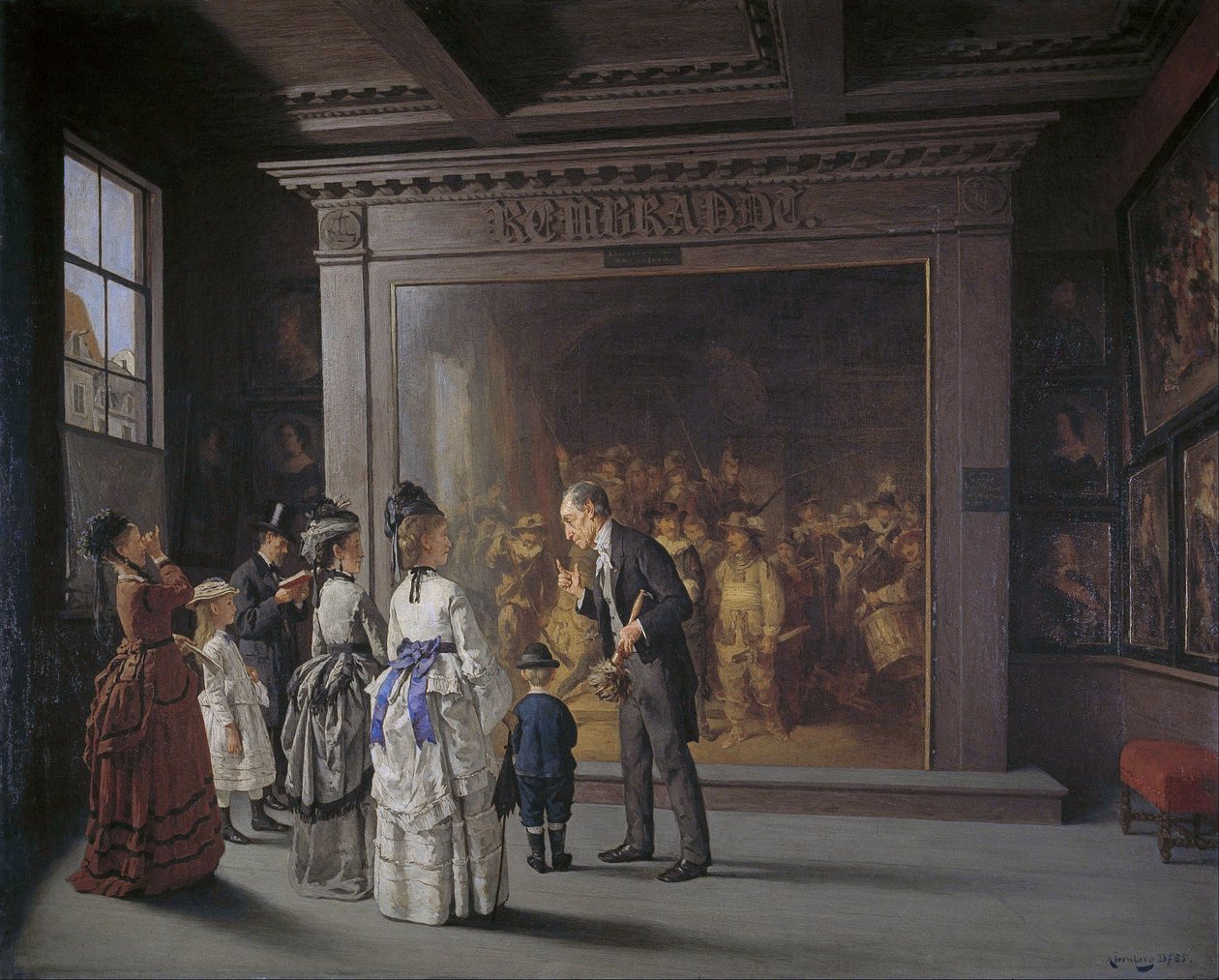Engelsk: Besøkende foran Rembrandts nattvakt i Amsterdam av August Jernberg
