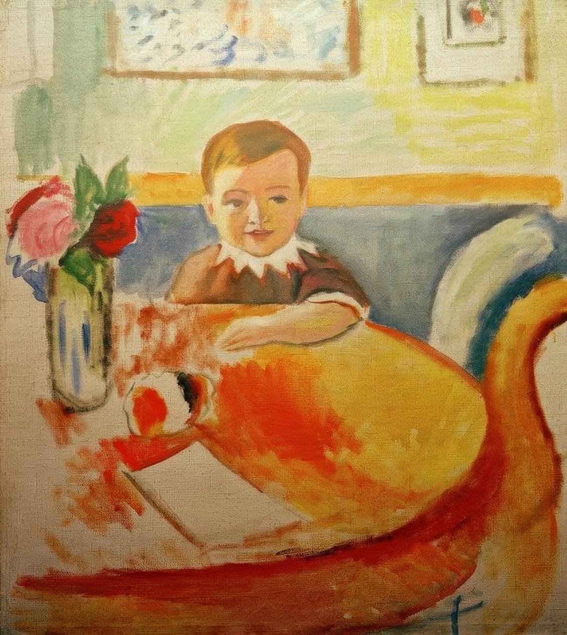 Portrett av Walter Macke med en bukett roser av August Macke