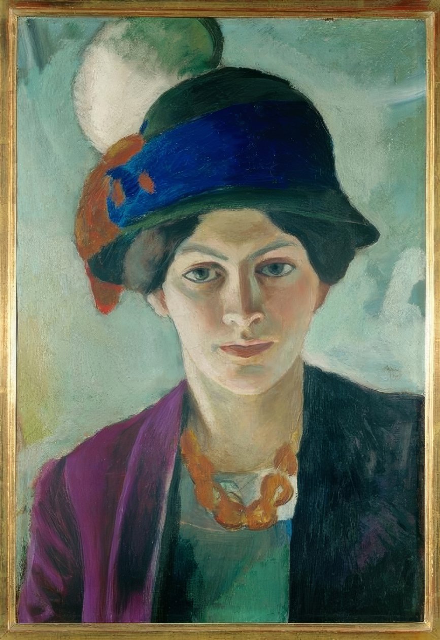 Kunstnerens kone med hatt av August Macke