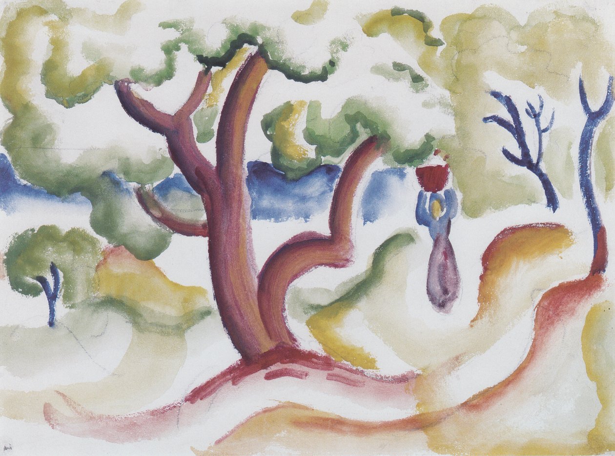 Kvinne med et krus under Baumann av August Macke