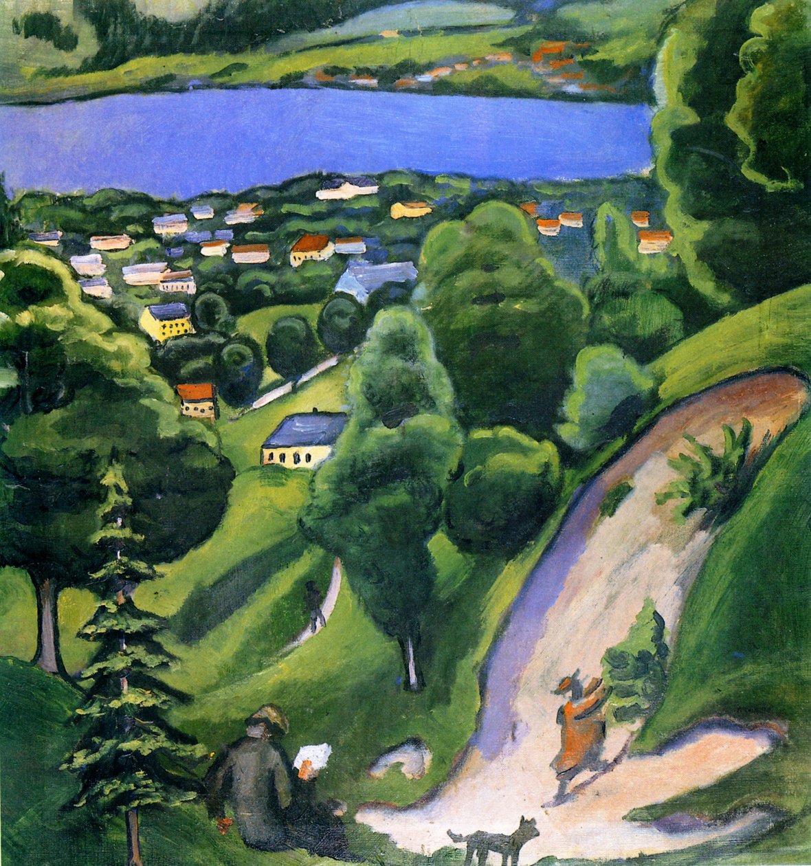 Landskap ved Tegernsee med en mann som leser av August Macke