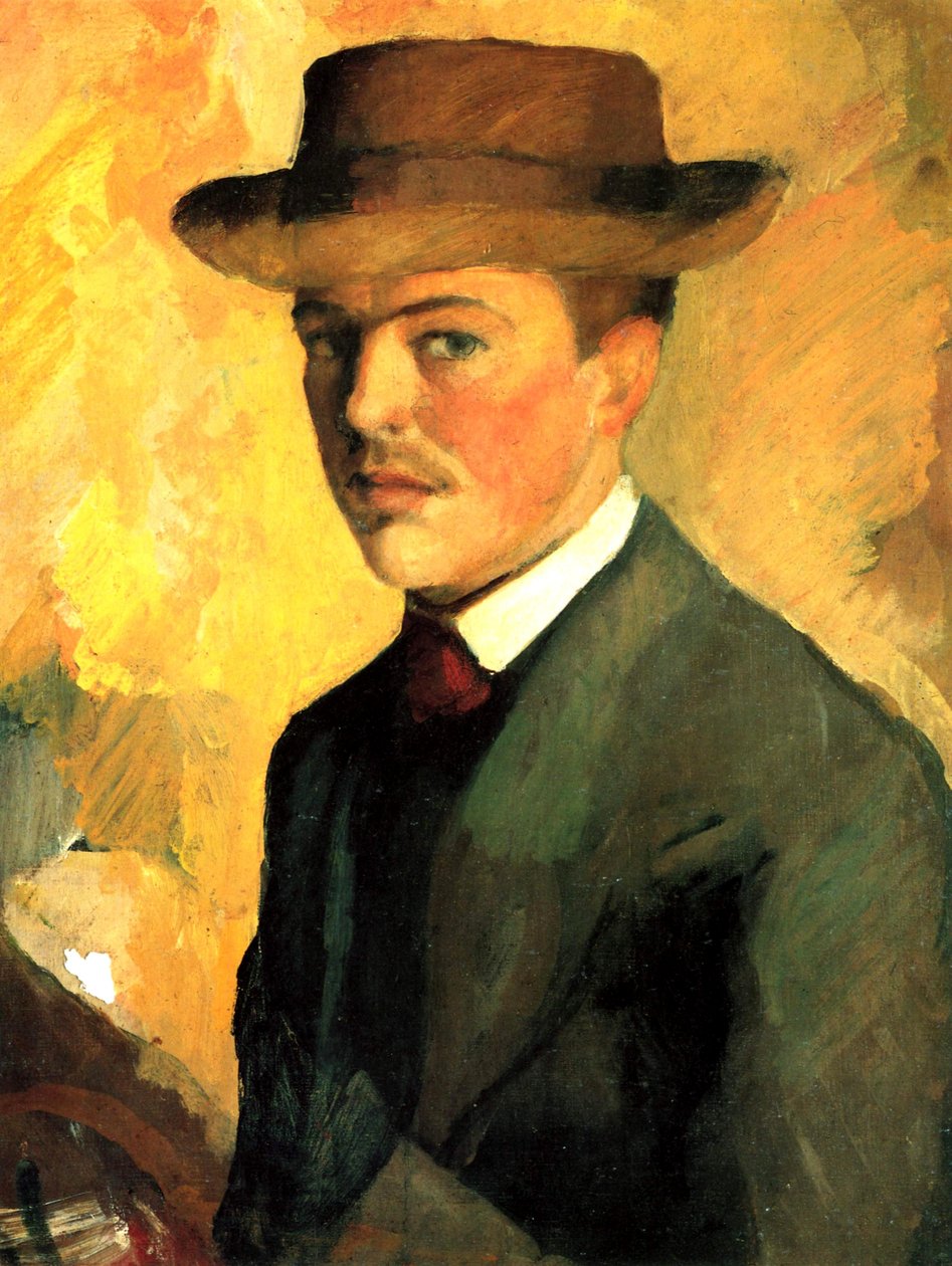 Selvportrett med hatt av August Macke
