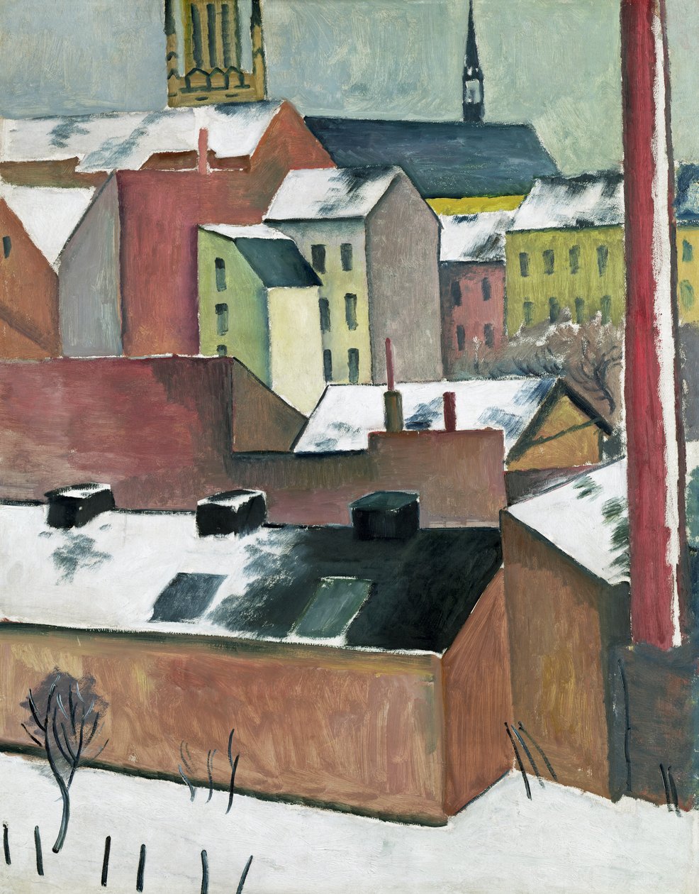 Mariakirken i Bonn i snø, 1911 (olje på papir) av August Macke
