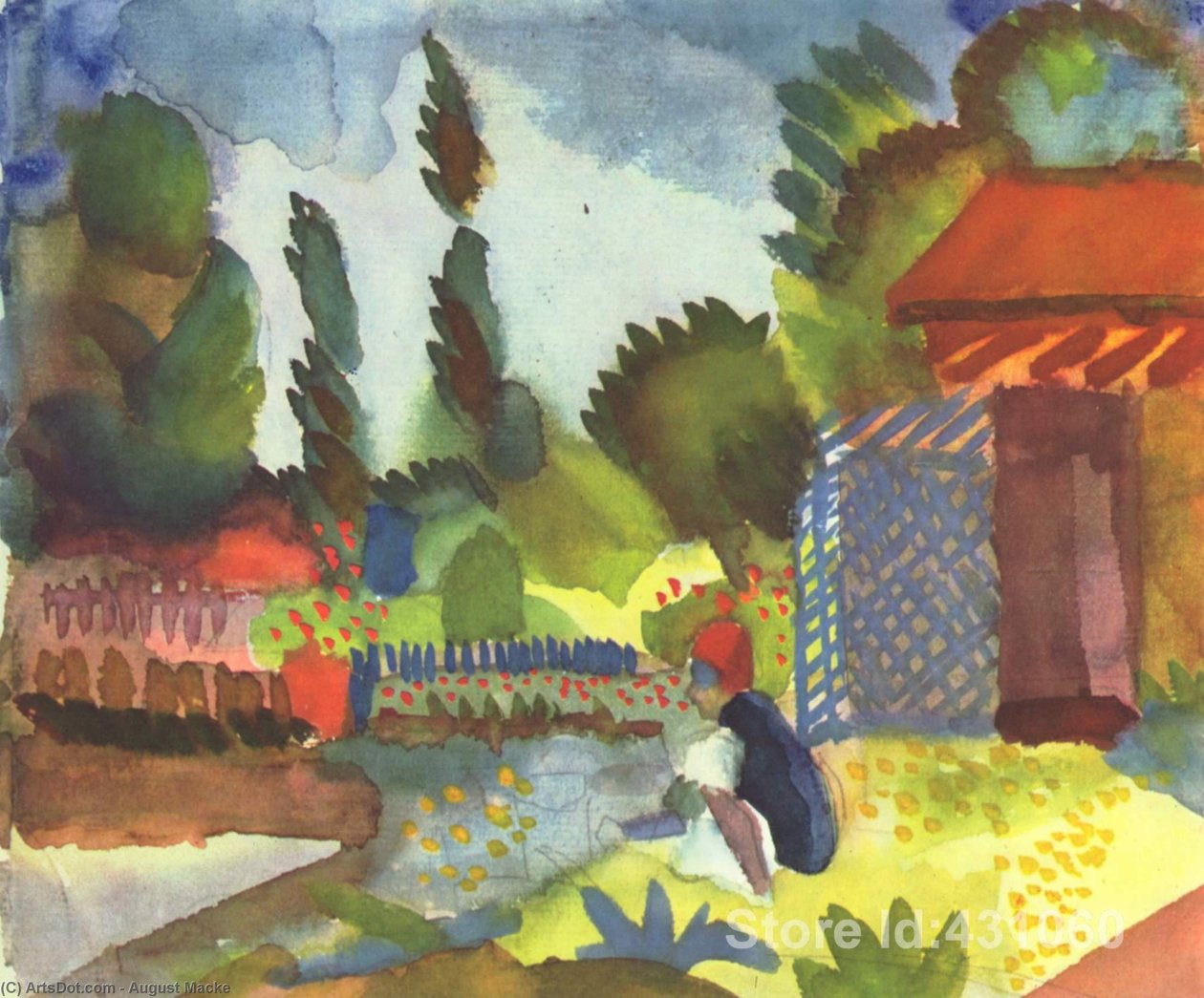 Tunis landskap med en stillesittende araber av August Macke
